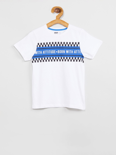 

max Boys White Printed Round Neck T-shirt