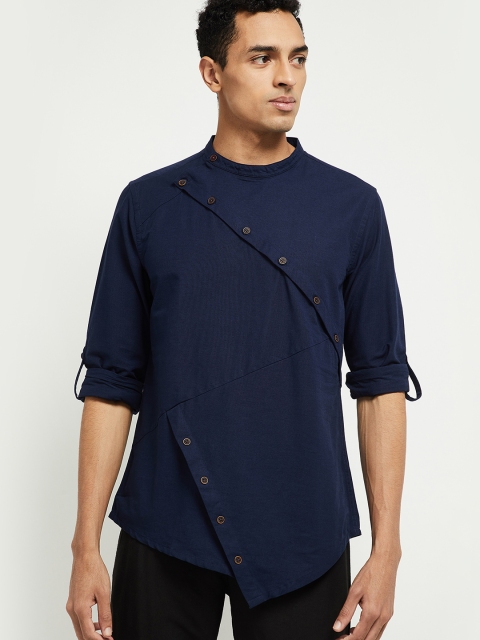 

max Men Navy Blue Solid Cotton Straight Kurta
