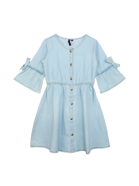 

Ishin DESIGNER STUDIO Girls Blue Solid Fit and Flare Dress