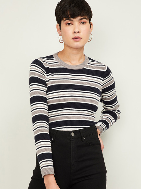 

Ginger by Lifestyle Women Navy Blue Striped Fitted Top