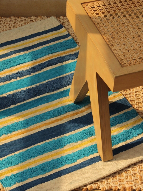 

House This Blue & Beige Striped Floor Mat