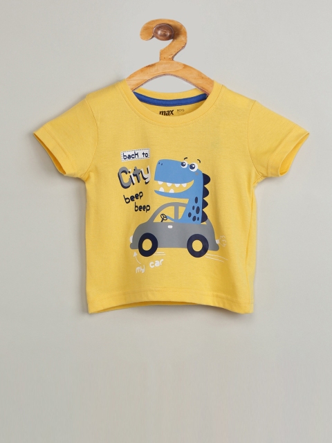 

max Boys Yellow Printed Round Neck T-shirt