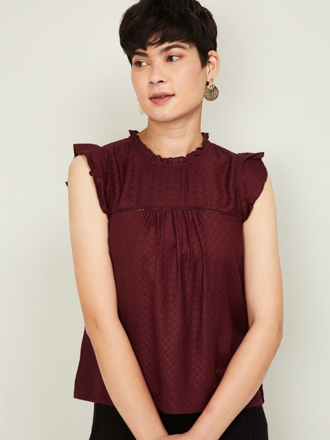 

Ginger by Lifestyle Women Burgundy Solid Top