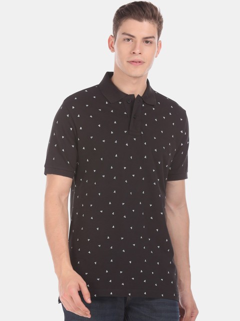

Aeropostale Men Black & White Printed Polo Collar T-shirt