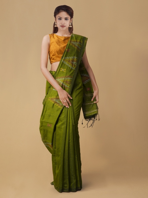 

Unnati Silks Green Woven Design Maheshwari Saree