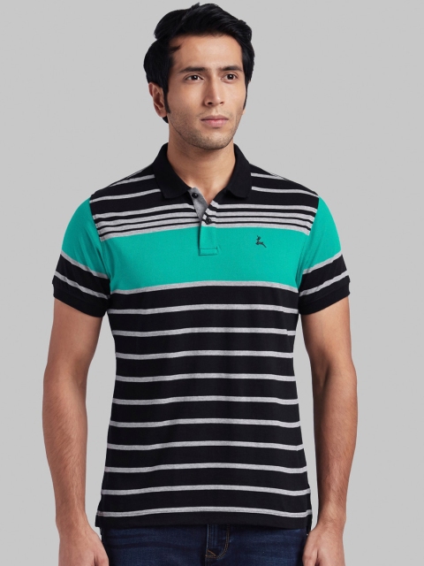 

Parx Men Black Striped Polo Collar T-shirt