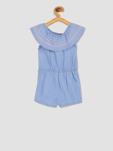 

The Childrens Place Girls Blue Embroidered Romper