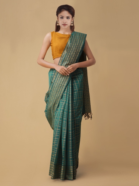 

Unnati Silks Green Checked Mysore Silk Saree