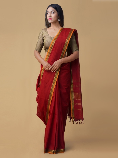

Unnati Silks Red Solid Pure Cotton Saree