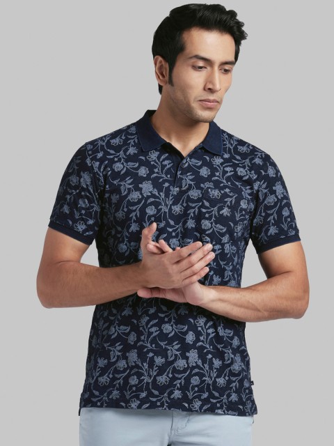 

Parx Men Blue Printed Polo Collar T-shirt