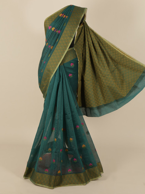 

Pothys Green Embroidered Cotton Blend Saree