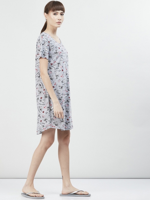 

max Women Grey Melange Printed A-Line Dress