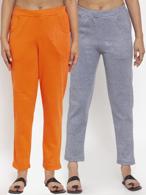 

TAG 7 Women Acrylic Pack of 2 Solid Leggings, Orange