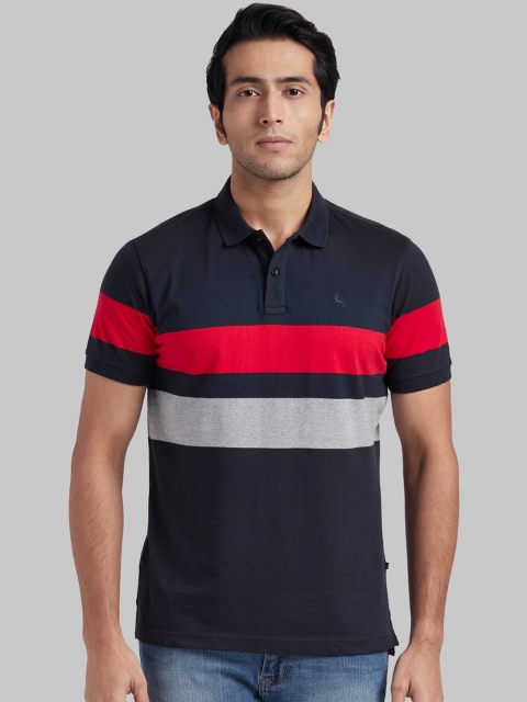 Parx Men Blue Colourblocked Polo Collar T-shirt