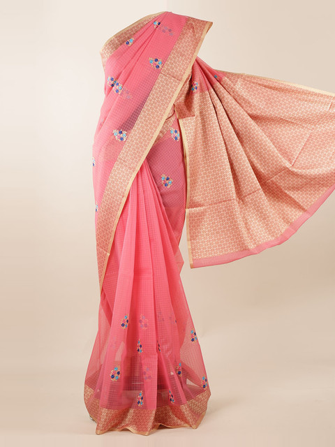 

Pothys Peach-Coloured Embroidered Saree