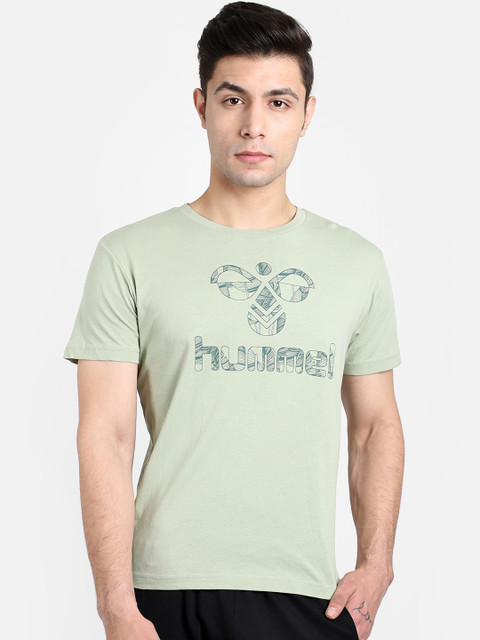 

hummel Men Olive Green Self Design Round Neck T-shirt