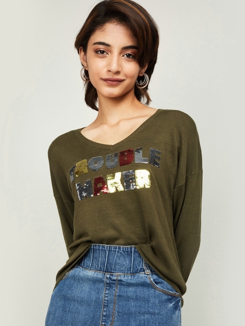 

Ginger by Lifestyle Women Olive Green Printed Top