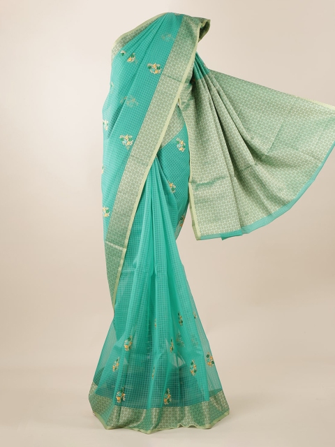 

Pothys Green Checked Cotton Blend Saree
