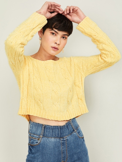 

Ginger by Lifestyle Women Yellow Self Design Pullover Sweater