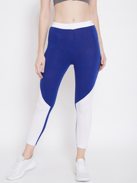 

ALIZA Women Blue & White Yoga Sports Colourblocked Tights