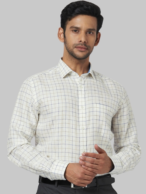 

Park Avenue Men Off-White & Grey Regular Fit Checked Casual Shirt