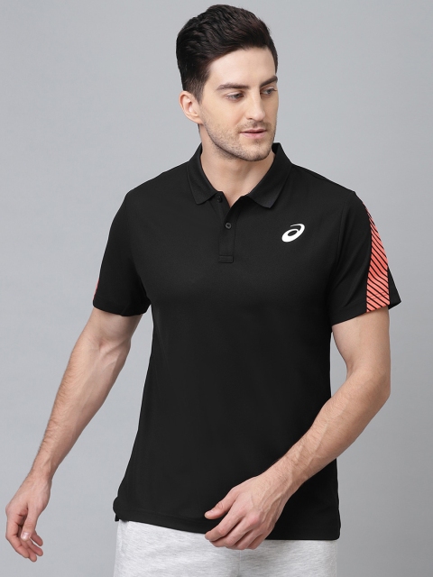 

ASICS Men Black Solid Polo Collar T-shirt
