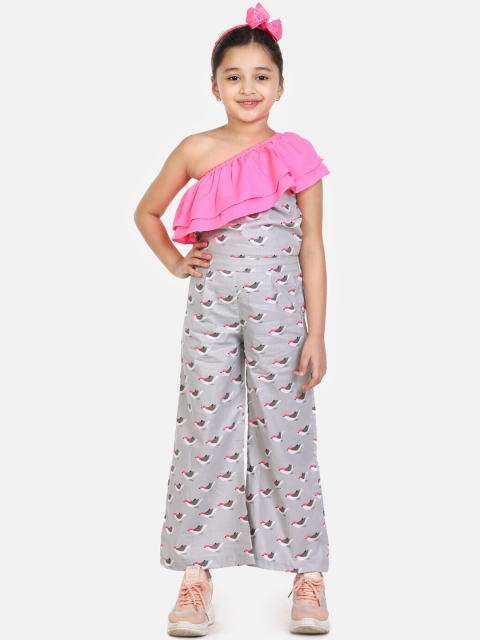 

LilPicks Girls Grey Printed Basic Jumpsuit