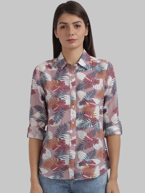 

Parx Women Red & Blue Regular Fit Printed Casual Shirt