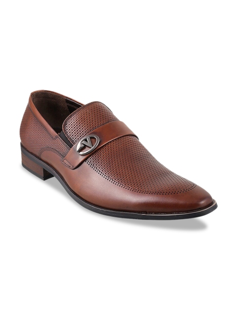 

DAVINCHI Brown Solid Formal Leather Slip-On Shoes