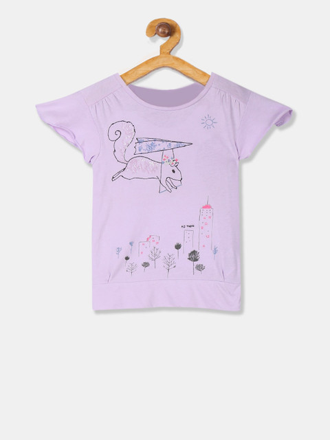 

GAP Girls Purple Printed Round Neck Pure Cotton T-shirt