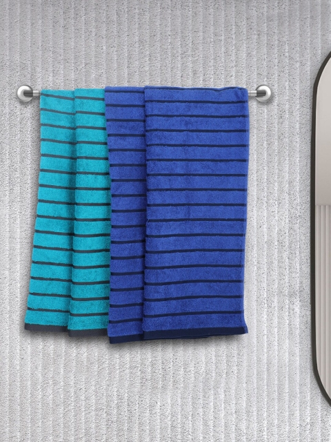 

BIANCA Unisex 4 Pieces Striped 450 GSM Cotton Hand Towels, Sea green