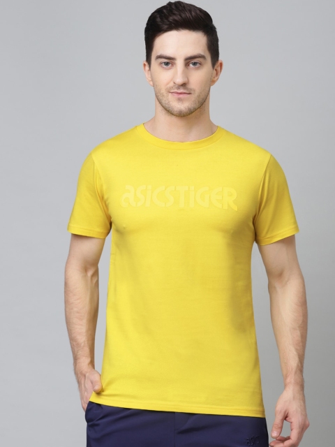 

ASICS Men Yellow Solid Round Neck T-shirt
