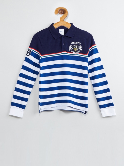 

max Boys White Striped Mandarin Collar T-shirt