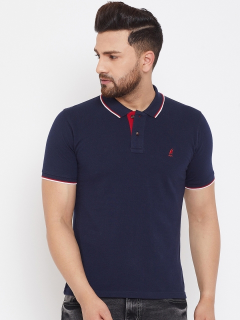 

HARBORNBAY Men Navy Blue Solid Polo Collar T-shirt