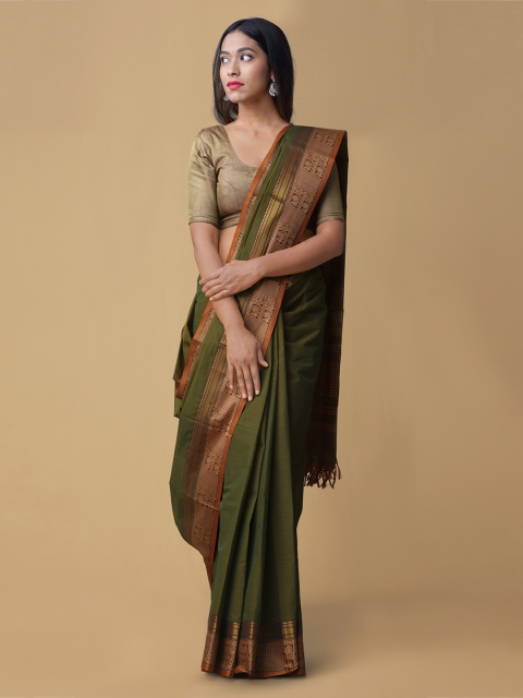 

Unnati Silks Green & Gold-Coloured Pure Cotton Woven Design Handloom Saree