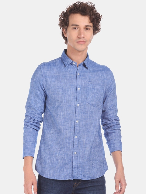 

Flying Machine Men Blue Regular Fit Solid Casual Shirt