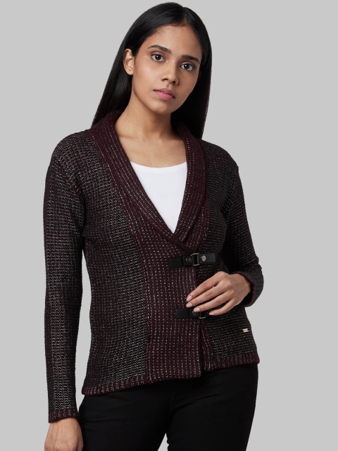 

Park Avenue Woman Women Maroon Self Design Cardigan Sweater