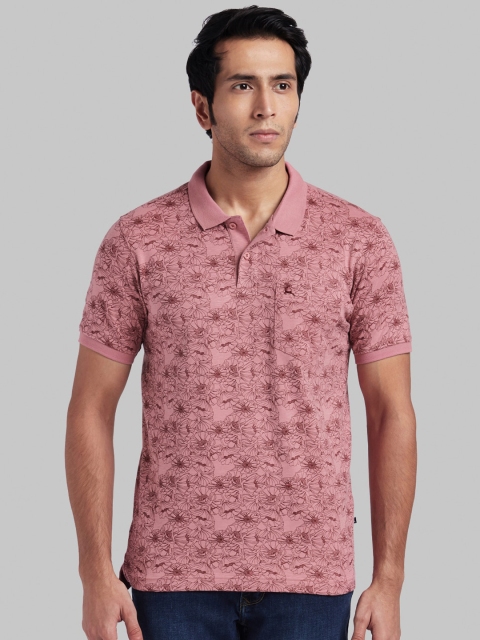 

Parx Men Red Floral Printed Polo Collar T-shirt