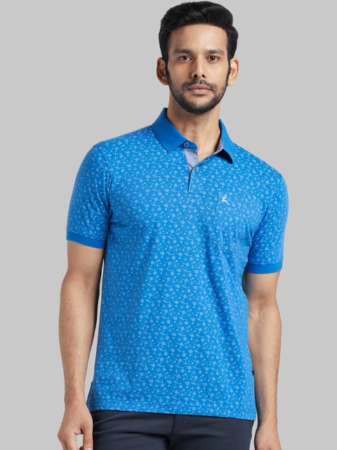 

Parx Men Blue Printed Polo Collar T-shirt