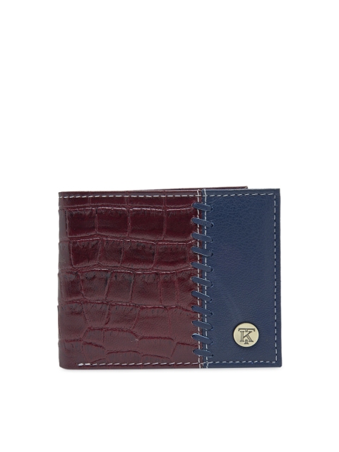 

Teakwood Leathers Unisex Maroon & Blue RFID Textured Leather Two Fold Wallet
