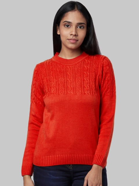 

Park Avenue Woman Red Self Design Pullover Sweater