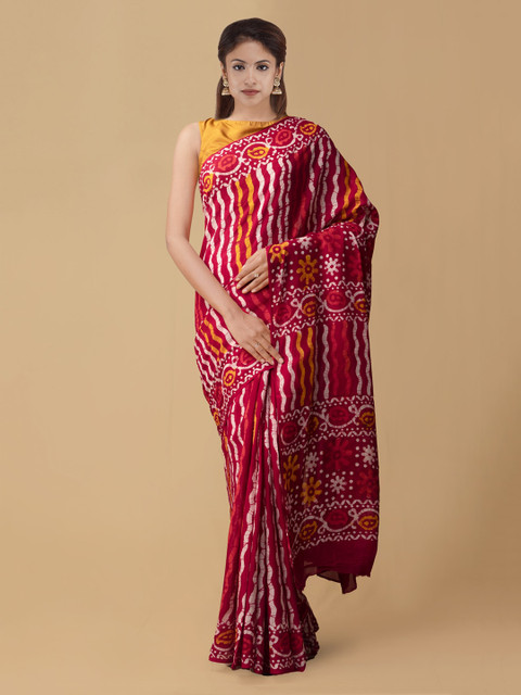 

Unnati Silks Red & White Pure Cotton Printed Handloom Saree