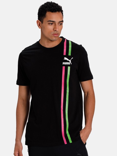 

Puma Men Black Striped Hood T-shirt