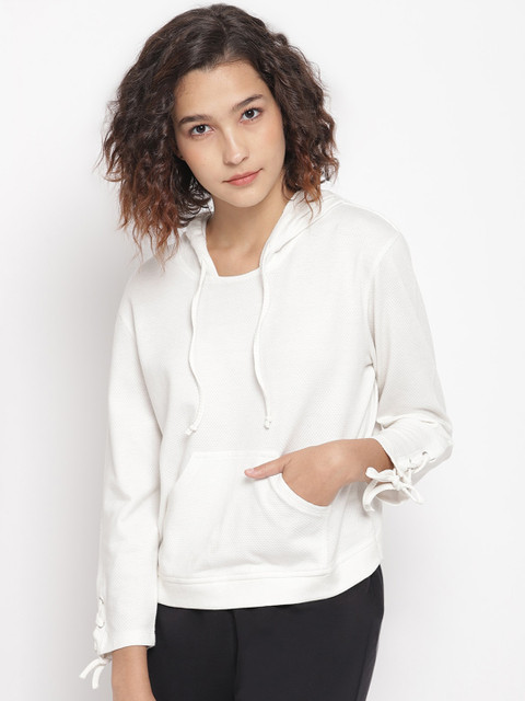 

LA LOFT Women White Solid Sweatshirt