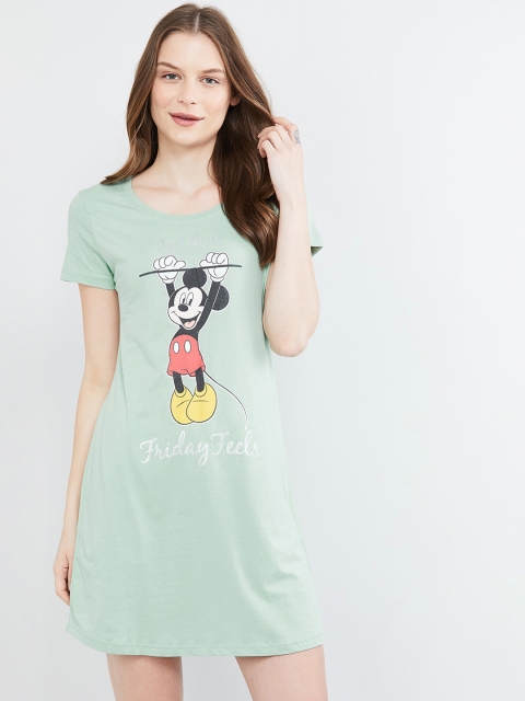

max Women Green Mickey Mouse Printed Sleep Shirt