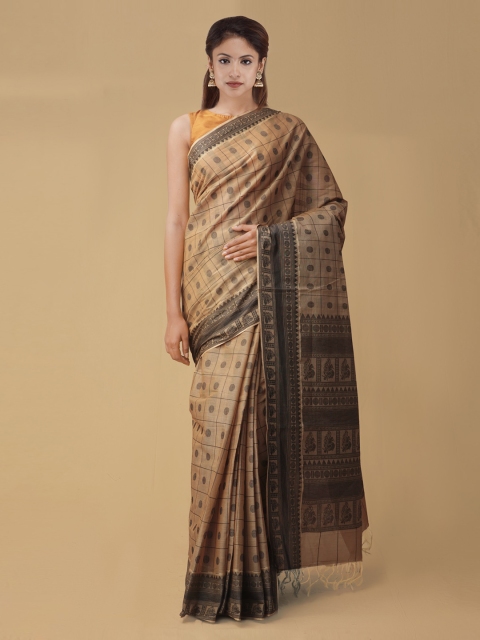 

Unnati Silks Brown Printed Handloom Mysore Silk Saree