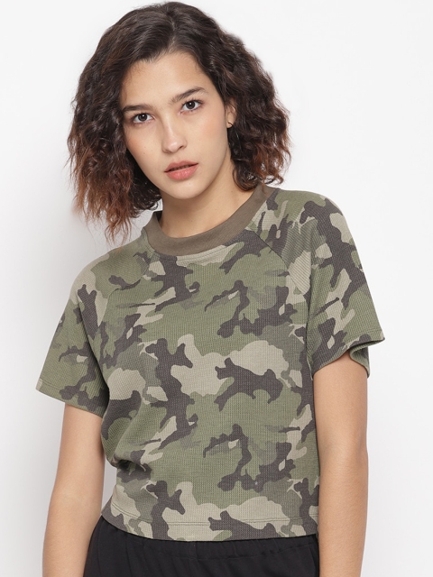 

LA LOFT Women Olive Green Camouflage Printed Top