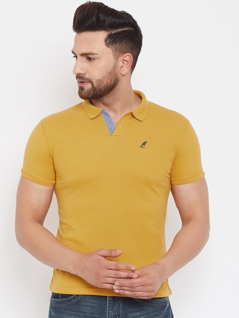 

HARBORNBAY Men Mustard Yellow Solid Polo Collar T-shirt