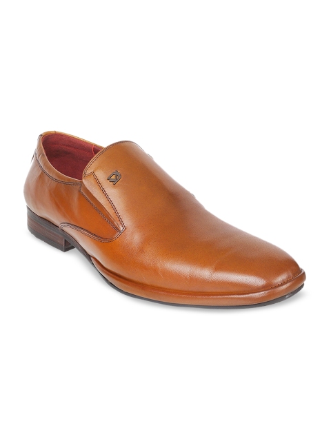 

DAVINCHI Tan Brown Solid Formal Leather Slip-On Shoes