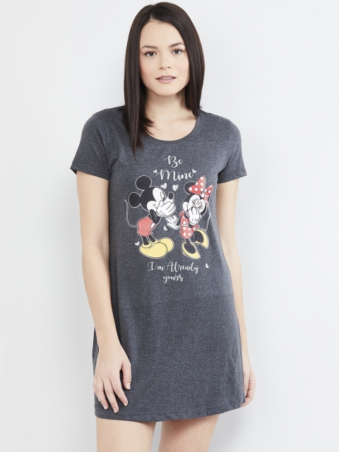 

max Women Grey Printed Cotton Sleep Shirt